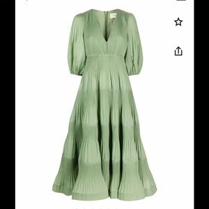 Zimmerman Pleated Long Sleeve Midi Dress Green (Size 1, Spring 21 Collection)